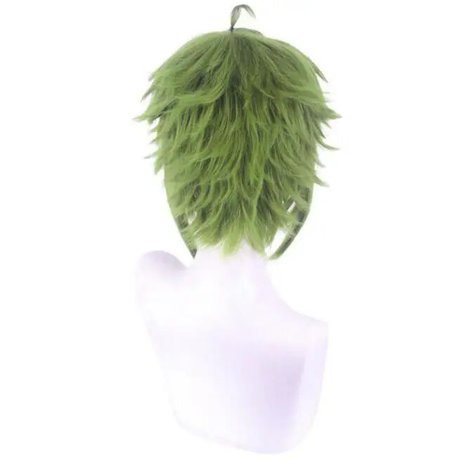 Men Synthetic Green Short Wavy Wig Cosplay Anime Costume Boy Fake Hair Cosplay Wig for Halloween Party Dakimakura Pillow Case