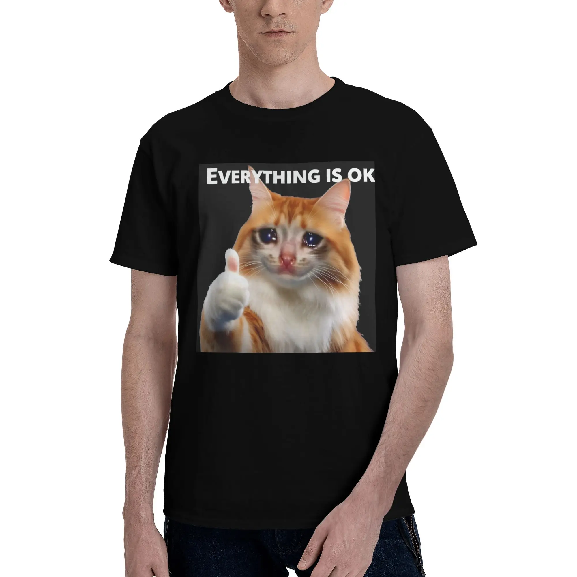 

Футболка Everything's Ok Crying Cat Memes из 100% хлопка, мужские футболки большого размера, мужские футболки с круглым вырезом и коротким рукавом, S-6XL