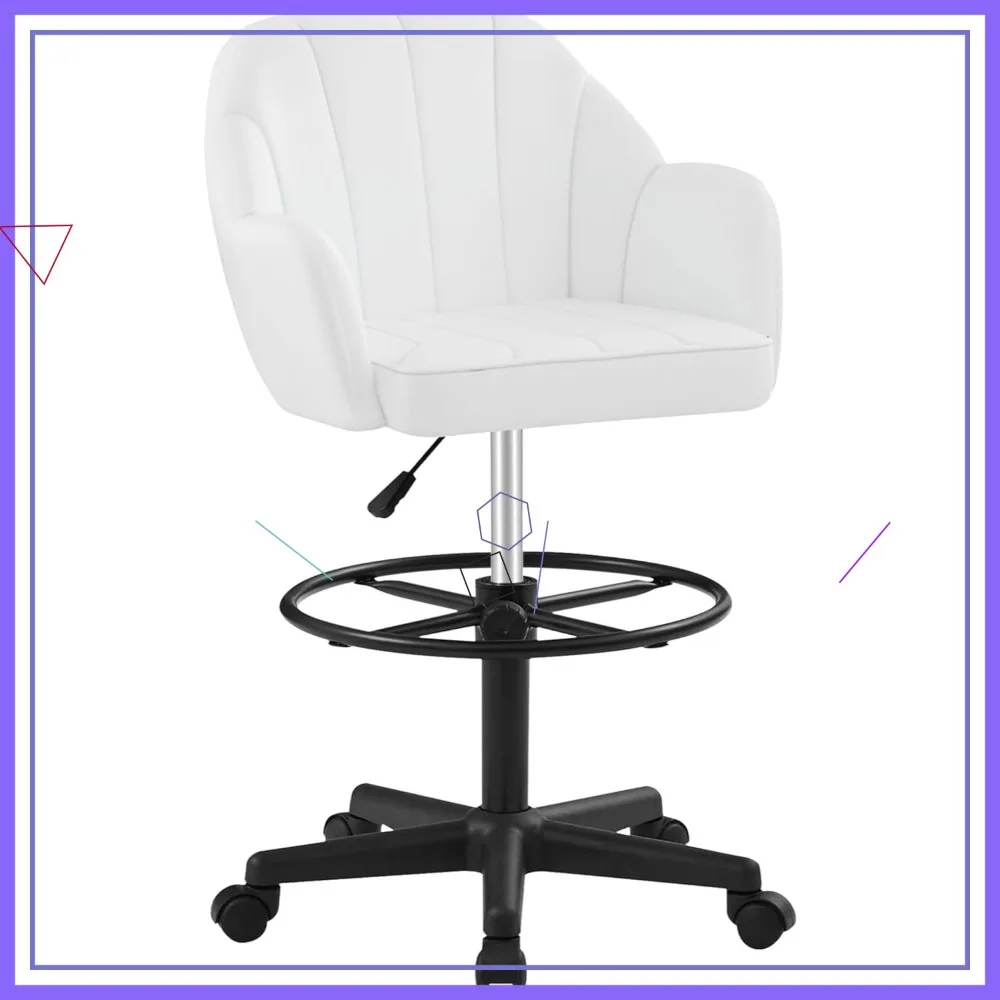 

Ergonomic Office Chair with Adjustable Height, Footrest & 360° Swivel - Home Desk Stool for Comfort