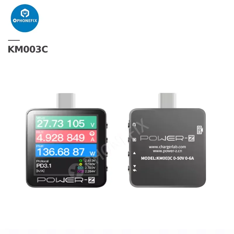 POWER-Z KM003C KT002 KM001 Type-C USB Charger Protocol  Tester Voltage Current Ripple PD3.1QC5.0 Dual Current Capacity Detection