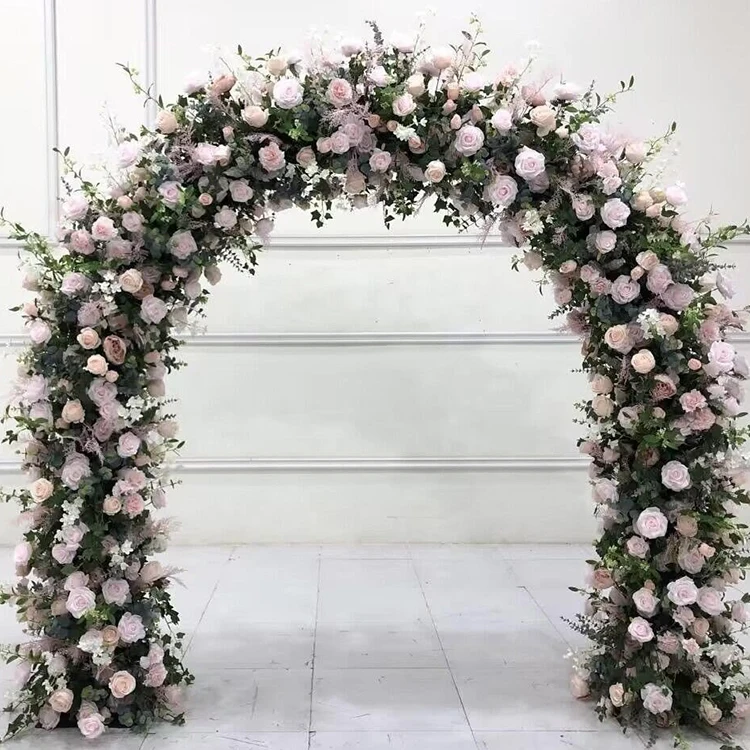 Romantic Floral Arch with pink Roses & lush Greenery. Perfect for Weddings, Photo Backdrops, and Event Decorations.