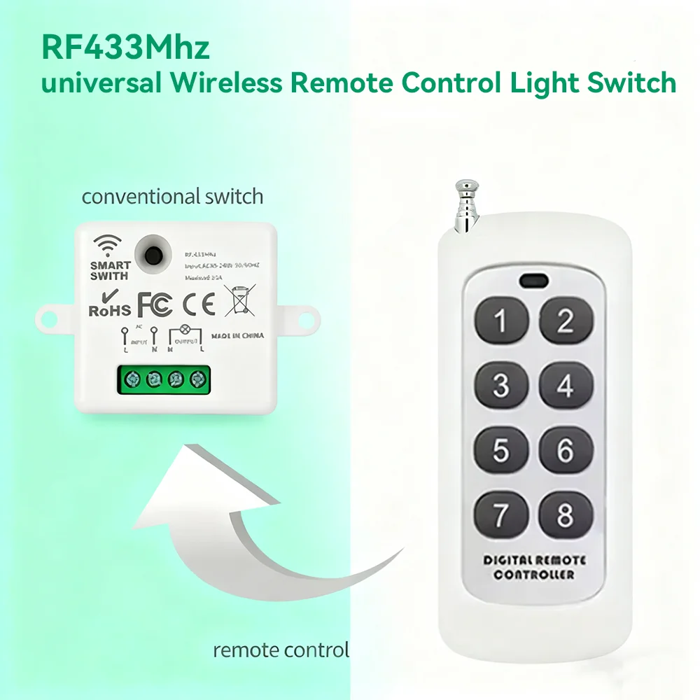 Wireless Smart Light Switch with Remote Control 1000M Distance 433 Mhz RF Relay Receiver 220V Switch for Home Led Lamp Fan