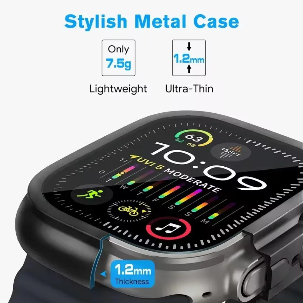 Metal para apple watch 9 45mm manga protetora à prova de explosão iwatch série 8 7 6 5 se 44mm 45mm moldura mudança para ultra 2 49mm