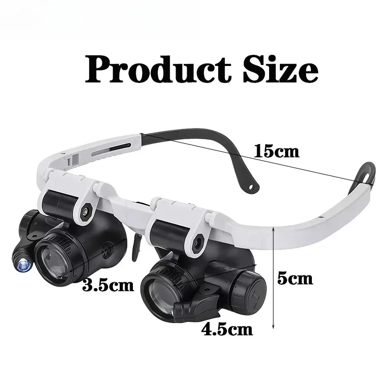 Adjustable Headband LED Magnifier 8X 15X 23X Lens Head Mounted Eyeglasses Loupe for Watch Jeweler Repair