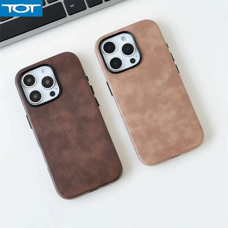 

Luxurious high-grade leather simple MagSafe phone case For iPhone 15pro 16Pro Max 14 13 12 Pro max leather texture magnetic case