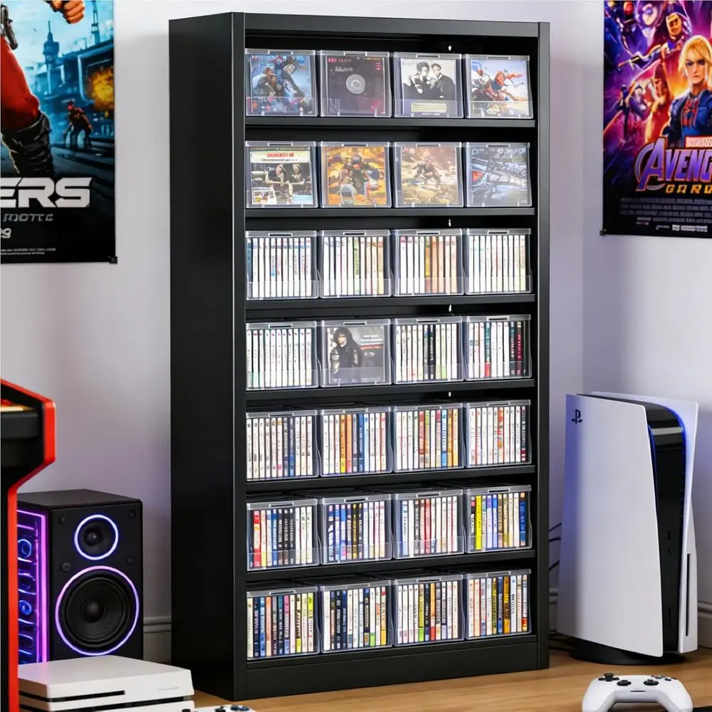 

7-Tier Adjustable DVD & CD Storage Rack, Media Organizer for Movies, Blu-rays, Games - Home Office Use