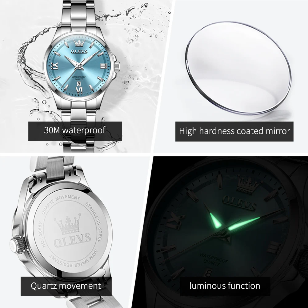 OLEVS Women's Watches Trend Elegant Stainless Steel Original Brand Small Dial Quartz Wristwatch for Lady Waterproof Luminous New