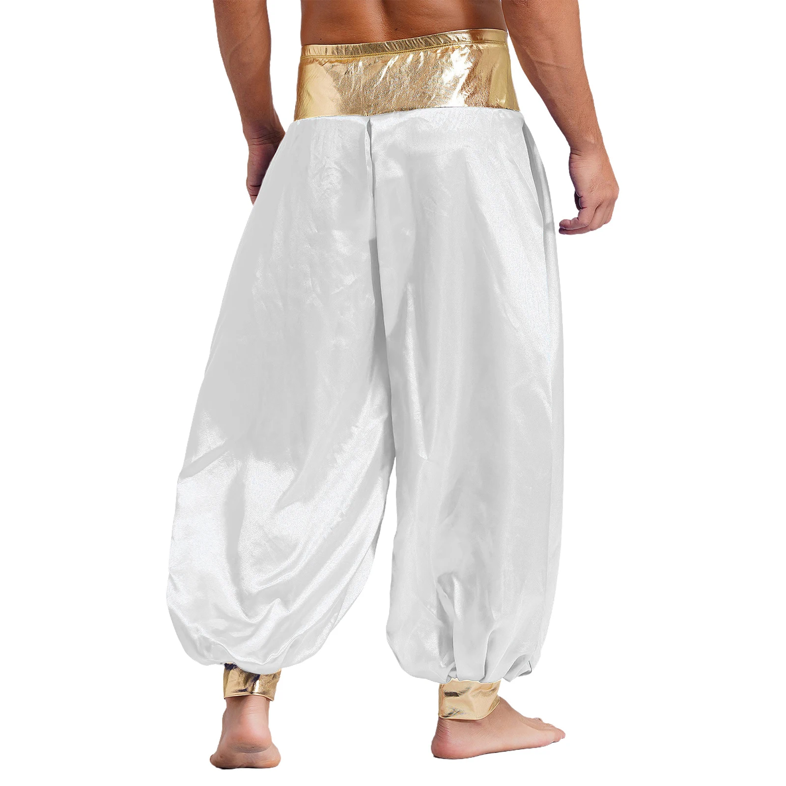 Men Halloween Arabian Prince Cosplay Costume Magical Hippie Harem Pants Metallic Shiny Lantern Trouser for Theme Party Carnival