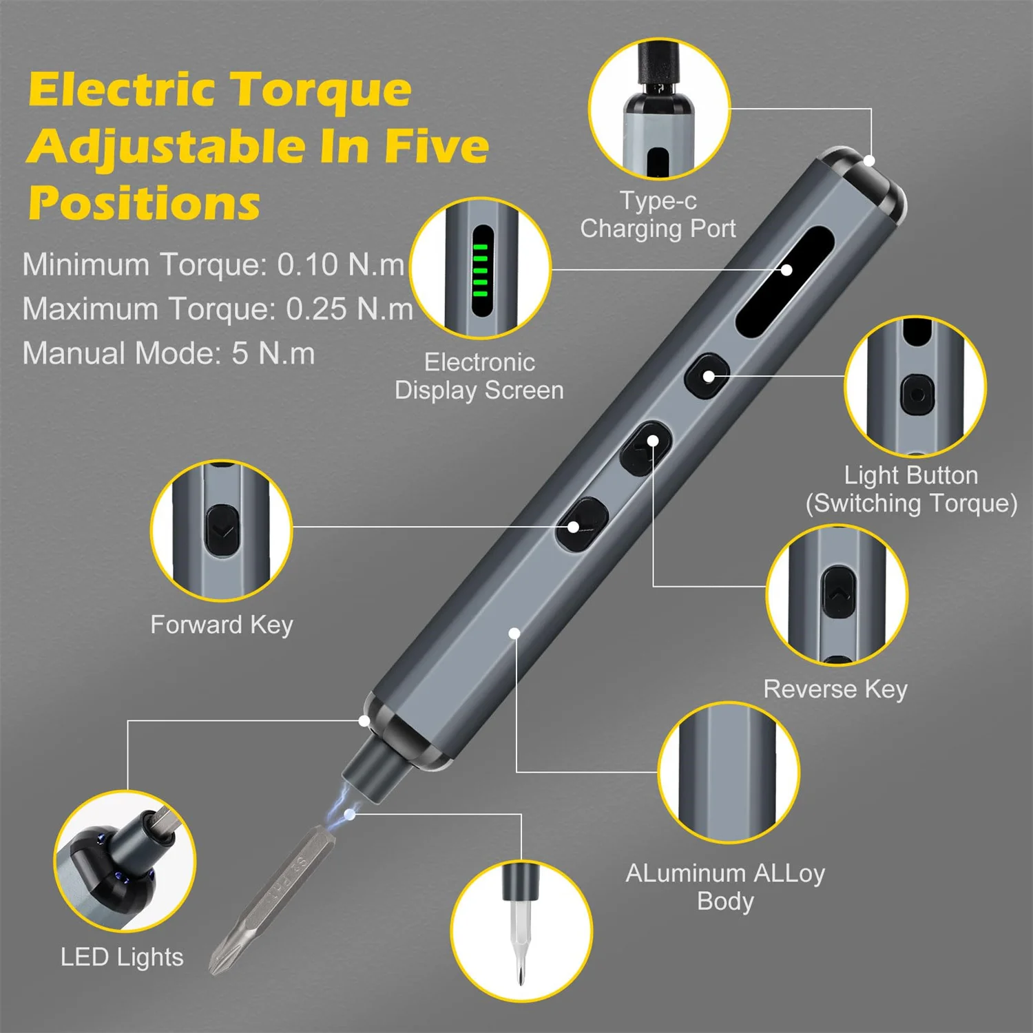 Imagem -03 - Precision Electric Screwdriver Bits Chave de Fenda Magnética Configurações de Torque para Iphone Relógio Câmera Mini Power Tool 64 em 1