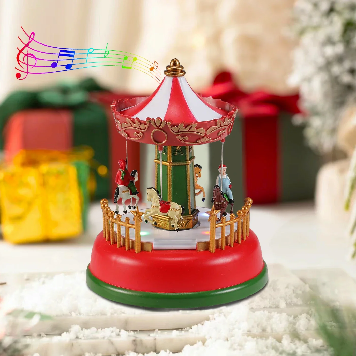 

Music Box with Lights Holiday Village LED Christmas Toys Carousel Decoration Scene Ornament Tabletop Home Party Xmas Gift