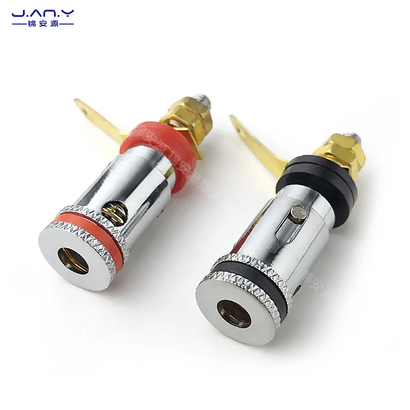 Rhodium-plated copper press type 4mm banana binding post solderless spring self-locking socket speaker amplifier horn terminal