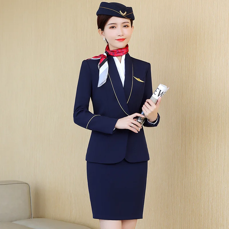 IZICFLY New Style fall Outfits Women Suits Office Sets With Skirt Business Airline Stewardess Elegant Formal Work Wear Red