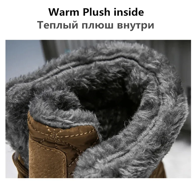 New Winter Men Snow Boots Fur Plush Warm Men Ankle Boots Plus Size Waterproof Men Boots Outdoor Non-Slip Hiking Boots Work Shoes