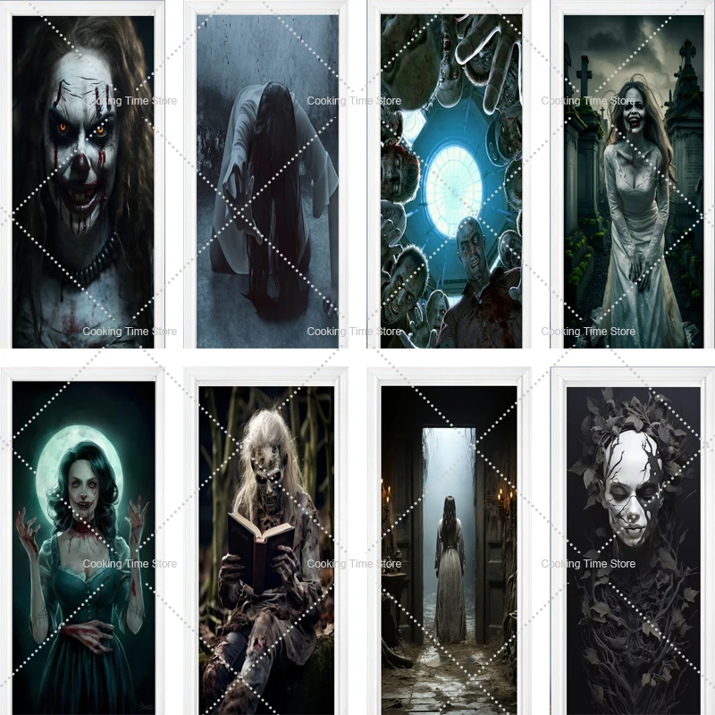 

Halloween Decor Door Stickers Horror Ghost Woman 3D Self-adhesive Wall Door Wallpaper for Living Room Aesthetics Poster Sticker