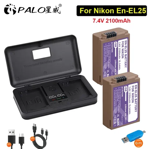EN-EL25 Battery Pack with Type-C Charging Charger 7.4V 2100mAh EN EL25 Battery for Nikon Z50 Z30 Z 50 ZFC Camera El25a Bateria