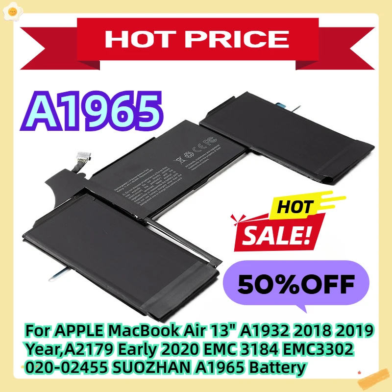 

For APPLE MacBook Air 13" A1932 2018 2019 Year,A2179 Early 2020 EMC 3184 EMC3302 020-02455 SUOZHAN A1965 Battery