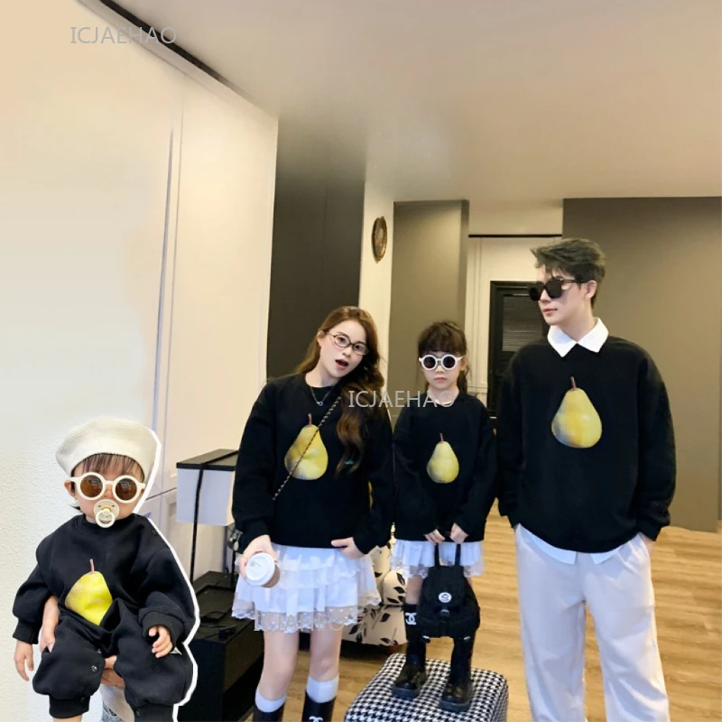 Black Family Matching Outfit New Mom and Daughter Dad and Son Clothing Set Spring Autumn Clothes Casual Wear Boys Girls Kids