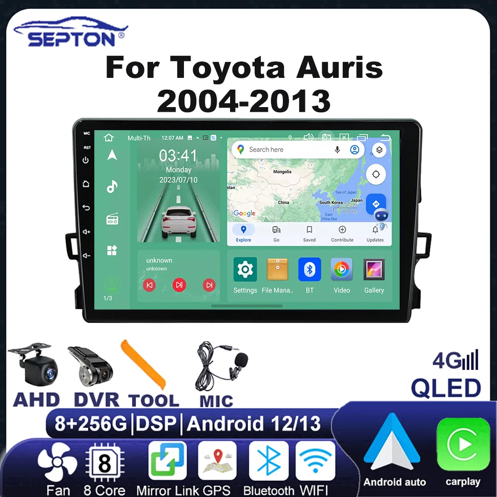 

Автомобильный мультимедийный плеер SEPTON, Android, радио для Toyota Auris 2004-2013 Carplay, Android радио, 4G, Wi-Fi, GPS, DSP, 2din, 8 ядер