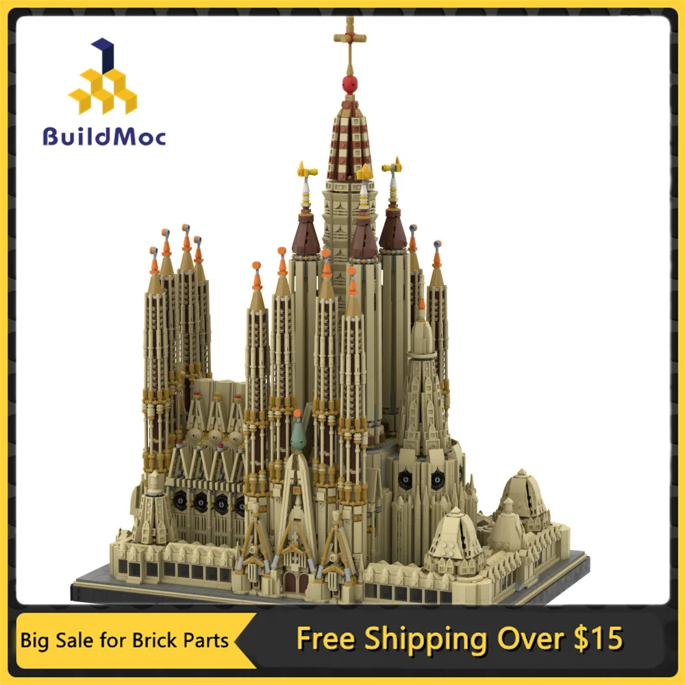 MOC Spain Barcelona Sagrada Familia Famous Medieval Architecture Builidng Blocks Set Roman Catholic Church Model DIY Kid Toy