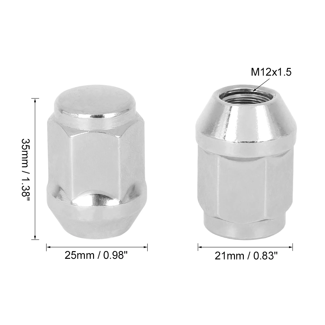 UXCELL Wheel Lug Nuts Racing Bolt Head Cover Wheel Parts 4 Pcs M12x1.5 35mm Chrome Bulge Acorn Hex Steel Nuts for Car