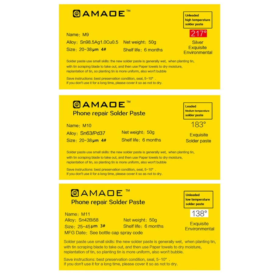 Imagem -03 - Amaoe-pasta de Solda sem Chumbo Fluxo com Chumbo Baixa Temperatura Média Alta Ponto de Fusão para Pcb Bga Smd Ferramentas de Reparação de Soldagem 50g