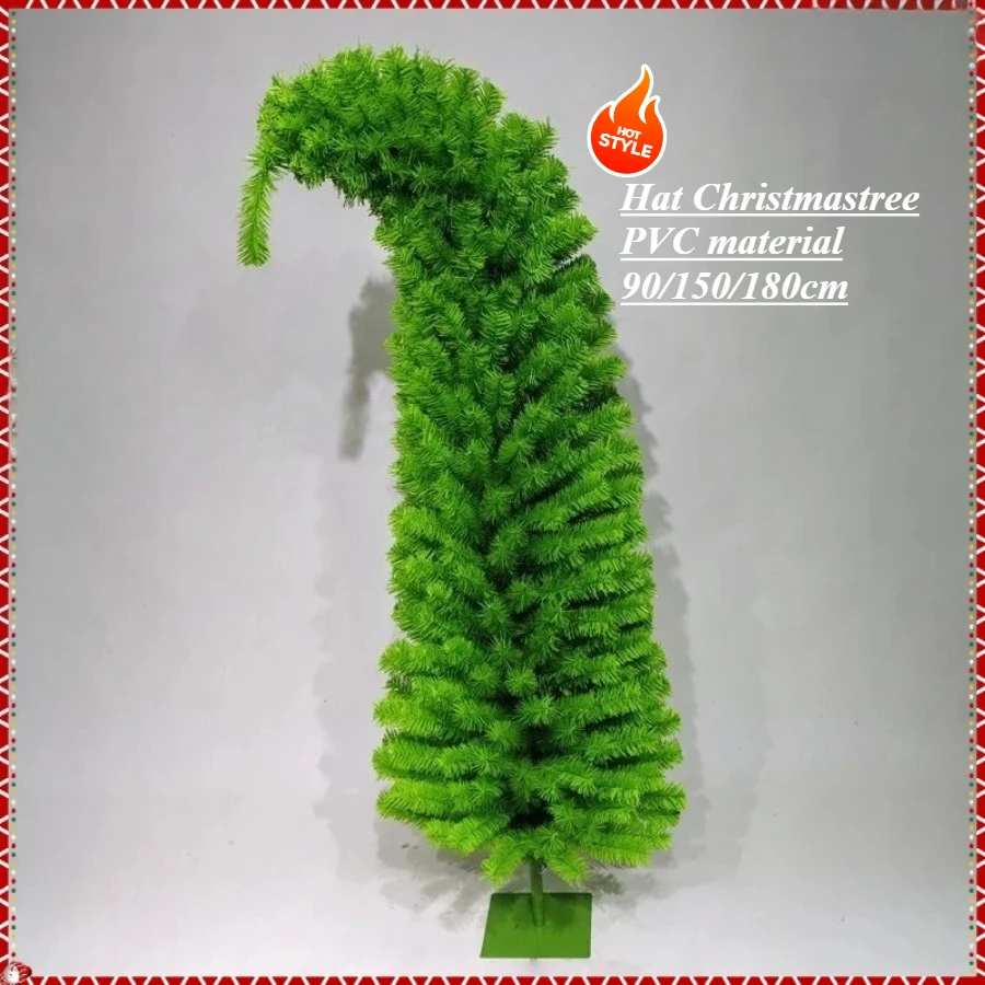 

PVC Artificial Christmas Tree Crooked Neck Christmas-hat Shape Christmas Tree 90/150/180cm Christmas Home Atmosphere Decorations