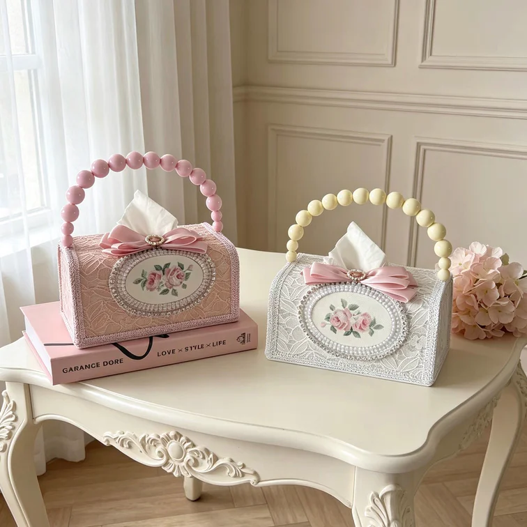 New Home Furnishing European French Portable Tissue Box Home Living Room Coffee Table Ornament Creative Lace Carton