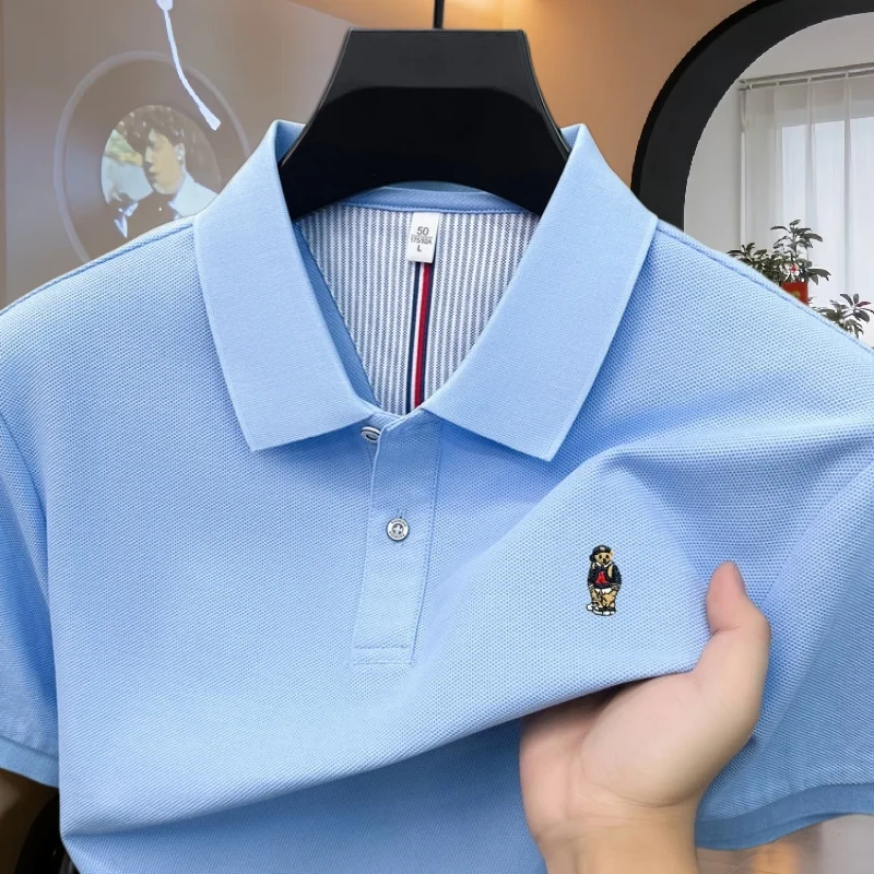 100% pure cotton high-end brand men's short sleeved polo shirt summer luxury fashion teddy bear embroidery golf casual T-shirt