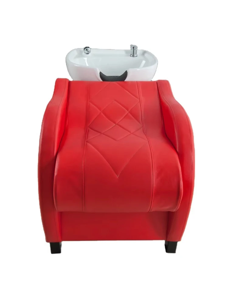 مسند قدم مريح أثاث صالون الشعر الأحمر وحدة غسيل من الألياف الزجاجية كرسي شامبو لصالون الحلاقة #2