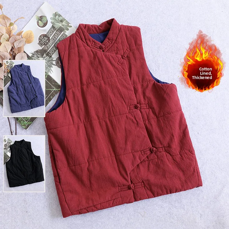 

Женский хлопковый теплый жилет для отдыха Thiened, большой размер, осенне-зимний термостойкий воротник-стойка с пуговицами