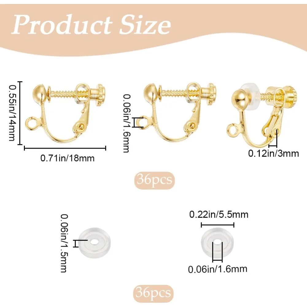 1 Box 36Pcs Screw Back Earring Converter Gold Clip Earrings Backs Brass Non Pierced Painless Clip on Earring making kit