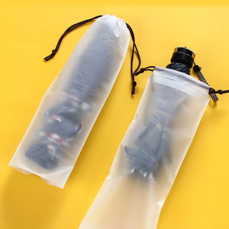 Translucent Plastic Drawstring Umbrella Storage Bag, Waterproof Anti‑Dirty Reusable Portable Umbrella Cover for Home Storage