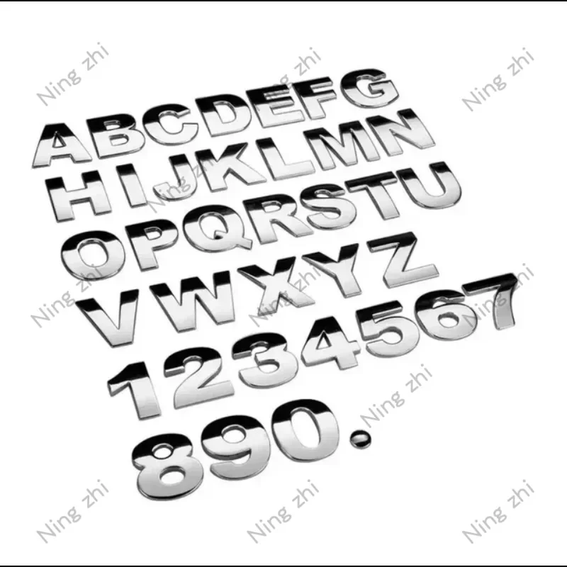 

1pcs 3d 45mm Waterproof Silver Sticker Car Stickers and Decals Metal Accessories Diy Letter Number Exterio Alphabet