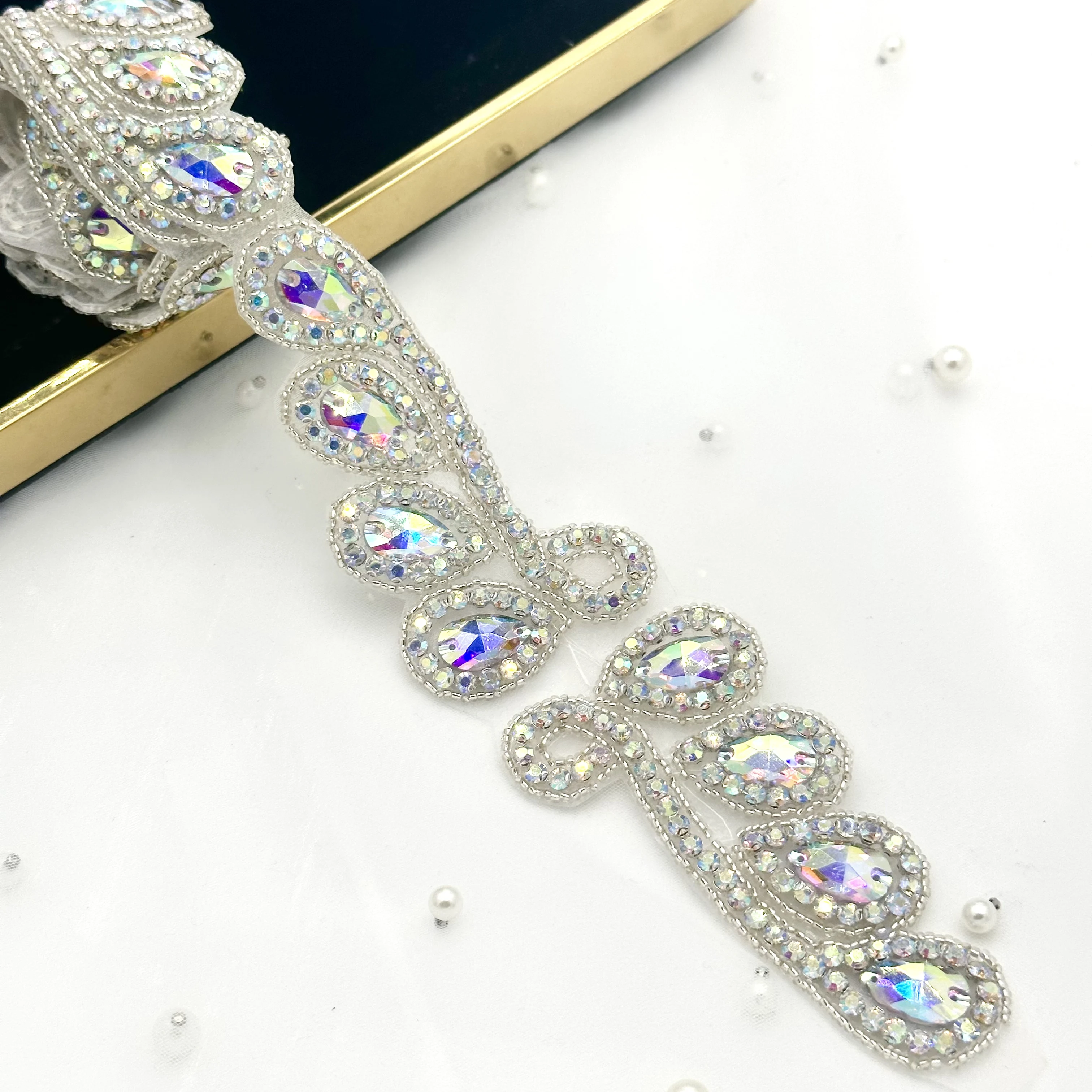 Silver Glass Beads Hand Sewn Rhinestones DIY Accessories for Ladies Evening Gown Shoes Hat Box Packaging Costume Decoration