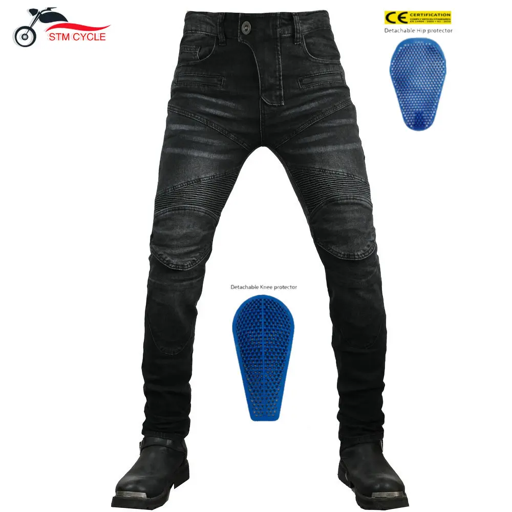 Motorcycle Jeans Anti-fall Motorcycle Riding Pants Moto Jeans for Men Motocross Racing Trousers with 4 Knee Hip Protective Pads