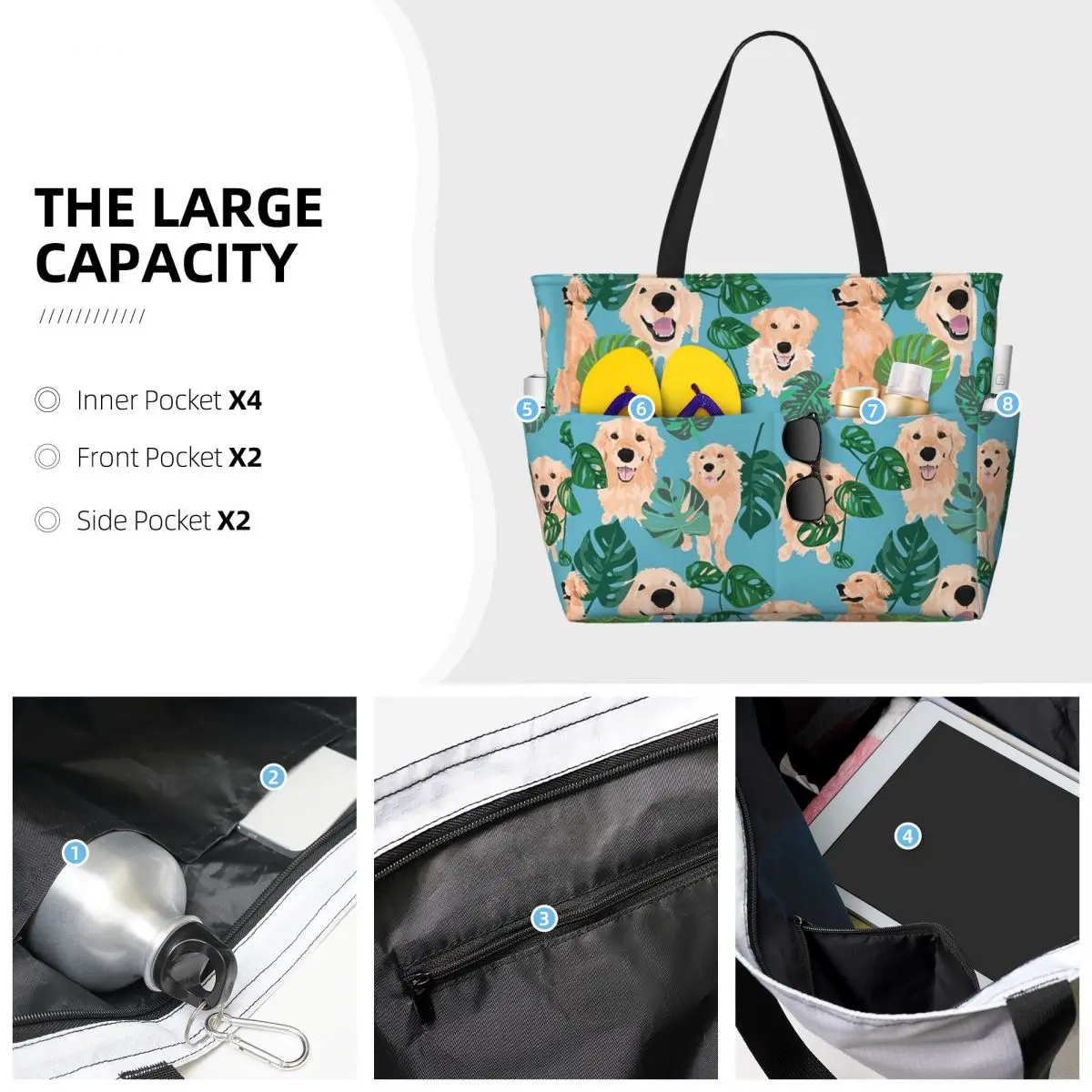 Golden Labrador Retriever Dog Tropical Beach Tote Bag Sport Gym Yoga Duffle Large Tote Bag Women Travel Bag Fitness bag