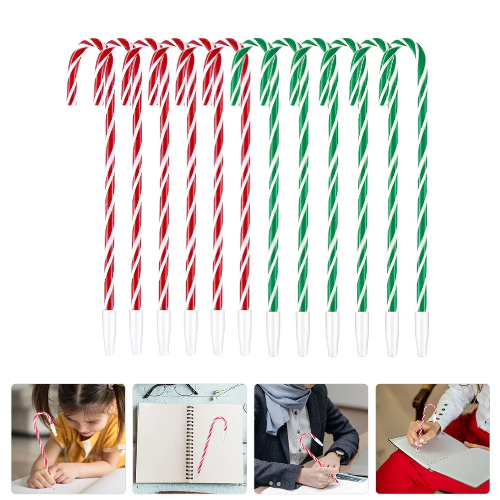 

12 Pcs Gifts for Stocking Stuffers Christmas Cane Pen Kids Xmas Pens Hanging Canes Gel Plastic Candy Child