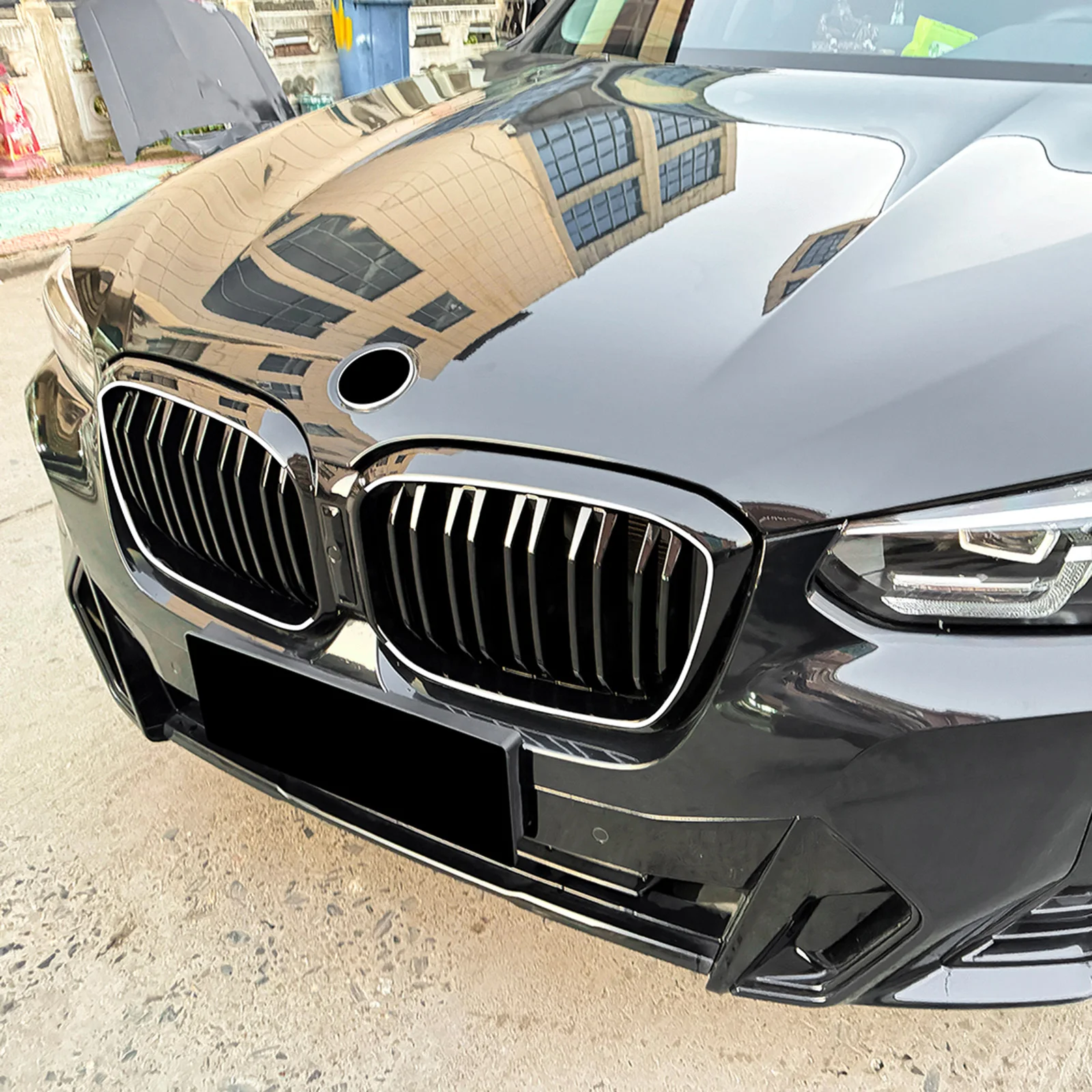 

All Black Front Kidney Grille Racing Grill Upper Bumper Hood Mesh Grid For 2022-2024 BMW X3 G01 X4 G02 LCI
