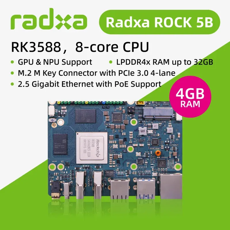 Radxa ROCK 5B Blue RK3588 CPU SBC de 8 núcleos, HDMI con salida 8K y conector de tecla M.2 M con PCIe 3.0, computadora de placa única