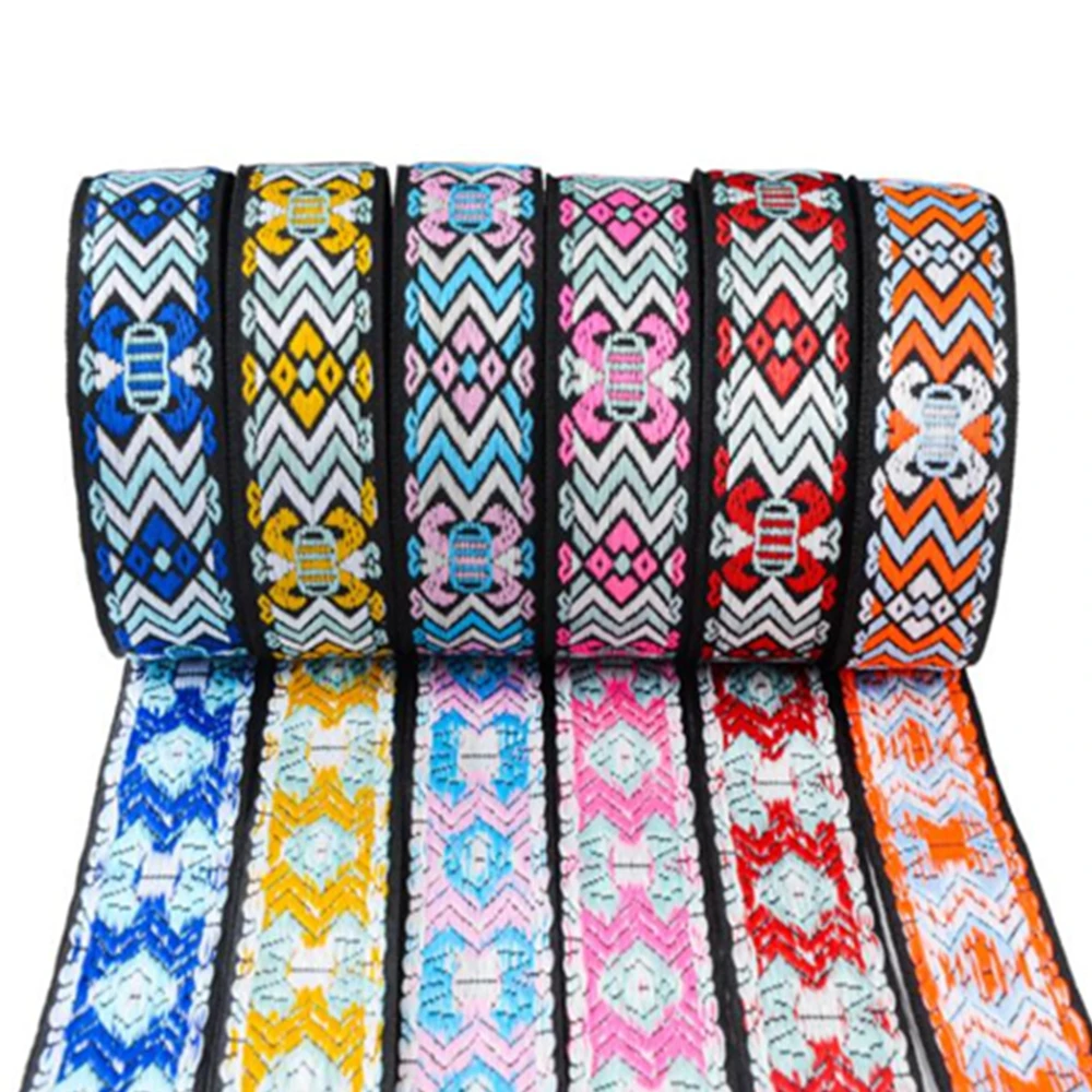 3 Yards 25MM 1Inch 3CM Colours Geometric Woven Jacquard Embroidered Ribbons DIY Apparel Wrapping Trim Sewing Accessories