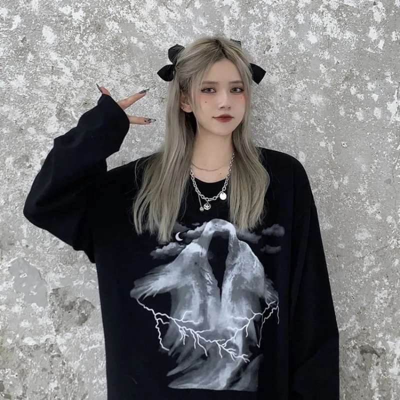

2025 Hot Early Autumn New Style Loose Dark Hip Hop High Street Style Large Size Long Sleeve T-shirt with Different Printing