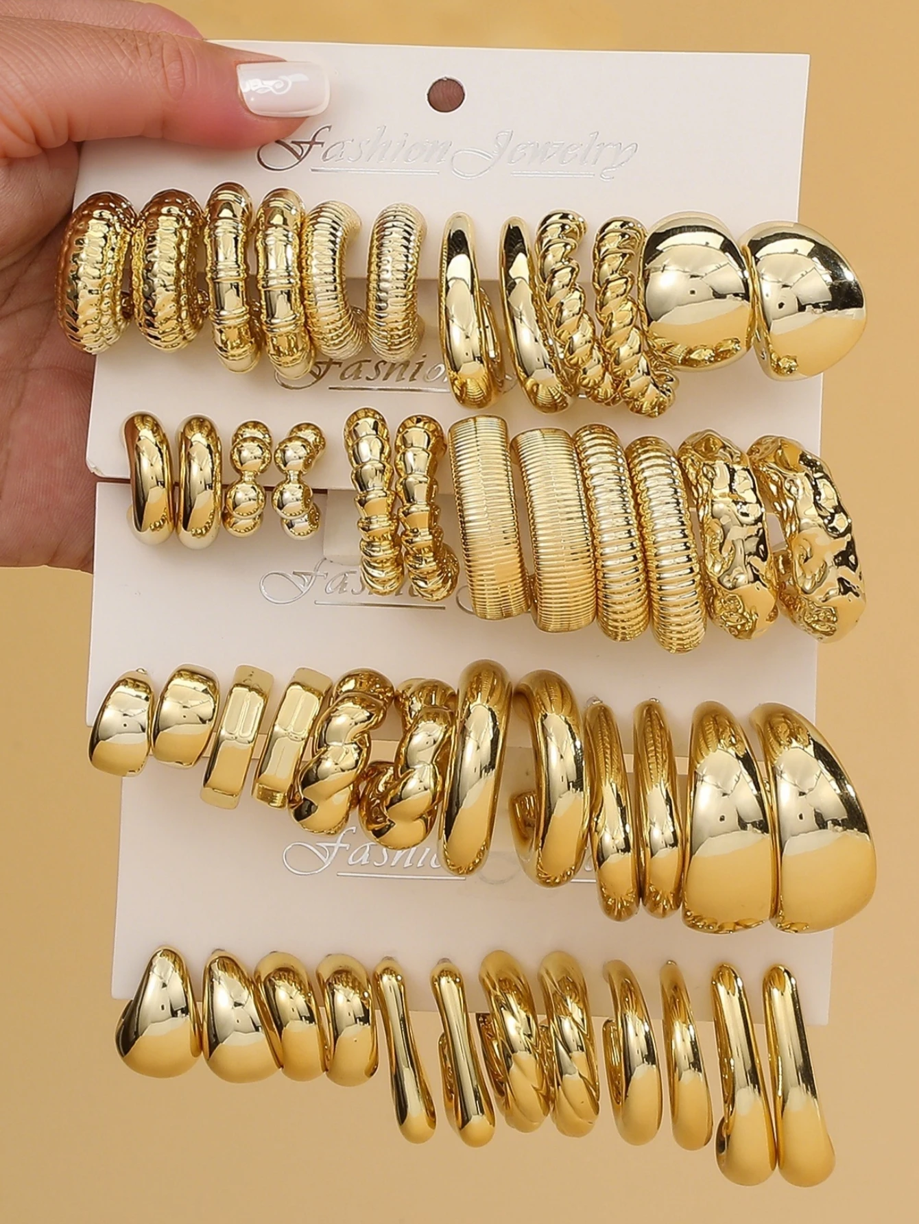 6 pares/24 pares de pendientes de plástico dorados con forma geométrica exagerada, personalidad y versatilidad, elección preferida para mujer