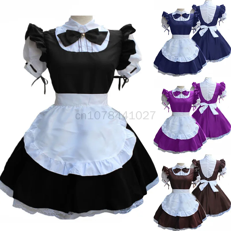 

Cute Maid Cosplay Costume Lolita Dress Short Sleeves Color Blocked Waitress Pinafore Outfit Halloween Outfit For Girls Plus Size