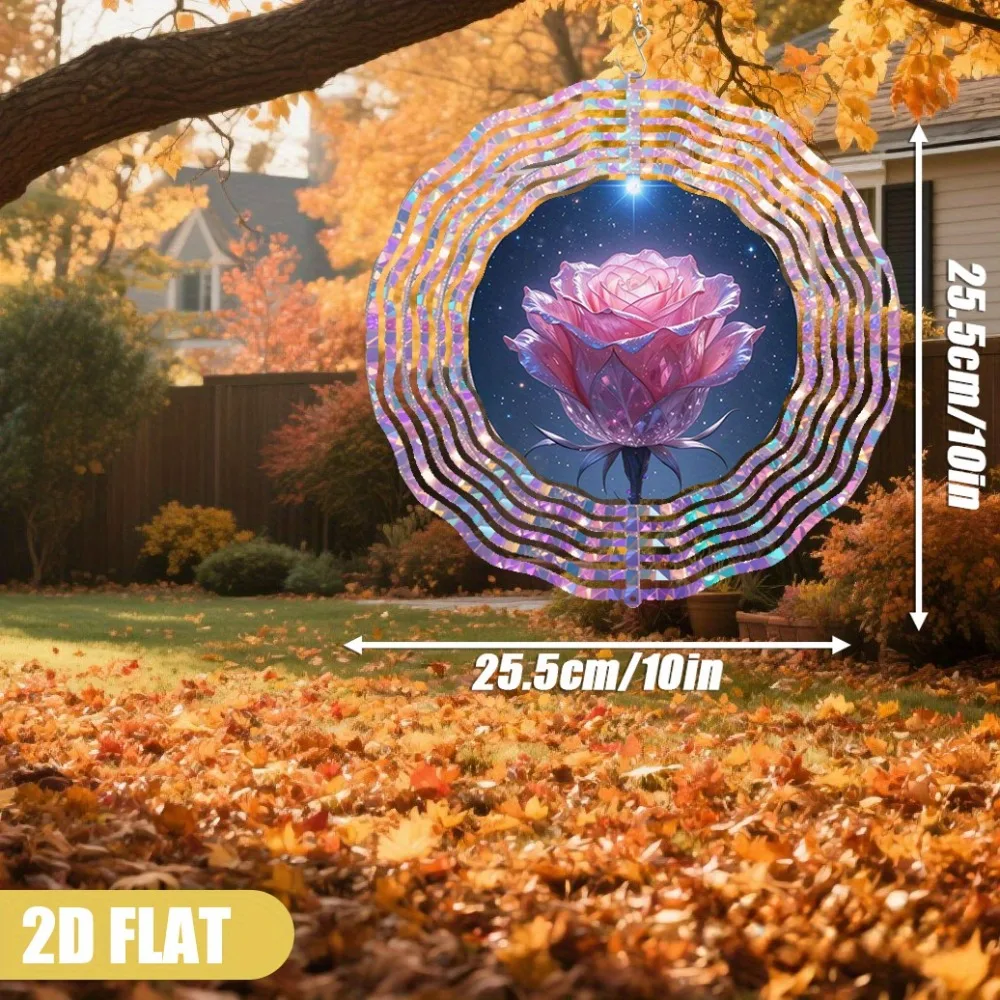 

Pink Roses Wind Spinner 360 Rotating Hook Double Sided Garden Decor for Outdoor Courtyard Valentine Gift