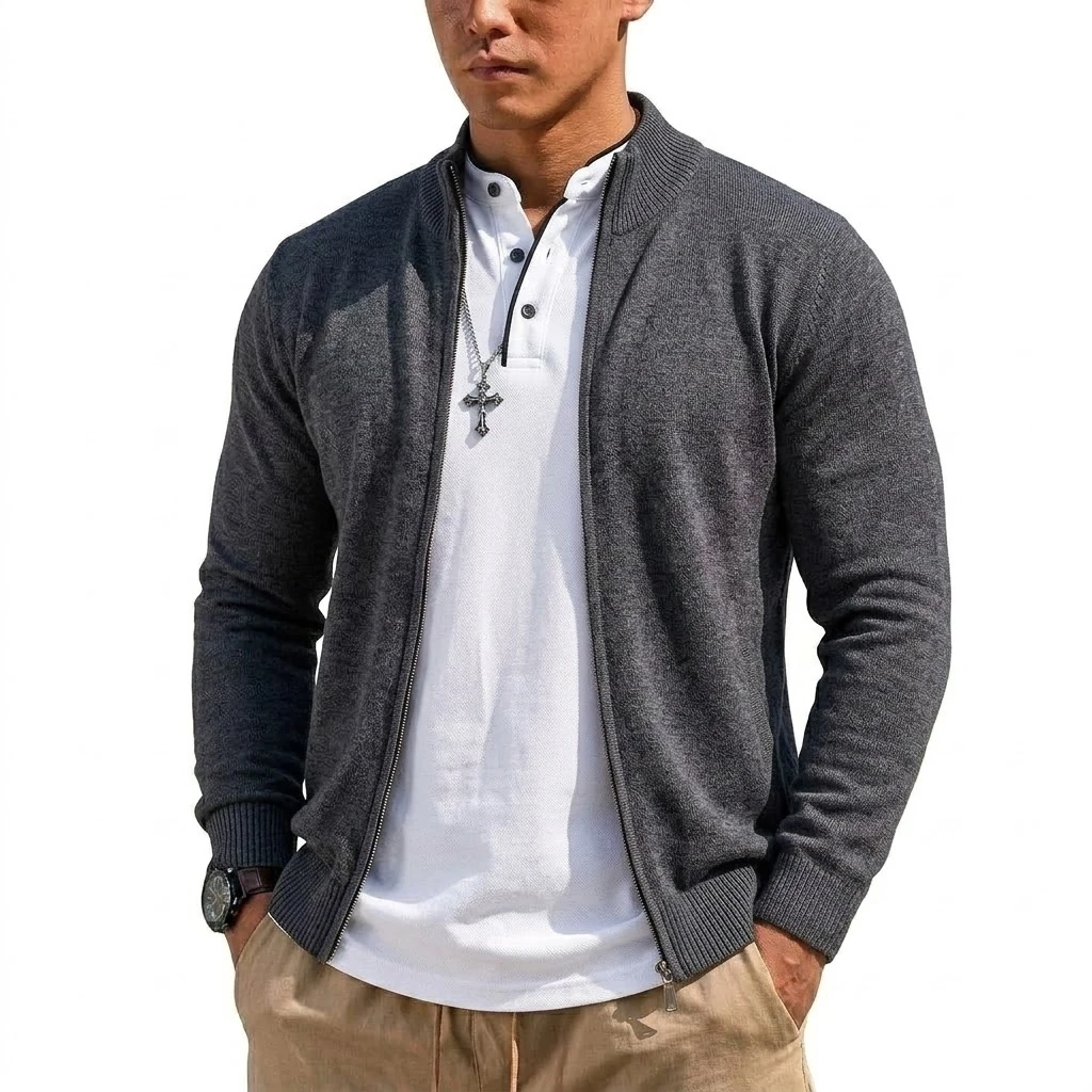 Mens Knitted Zip Up Sweater Coat Slim Fit Long Sleeve Cardigan Jumper Autumn Breathable Zip Sweatshirt Outerwear for Men