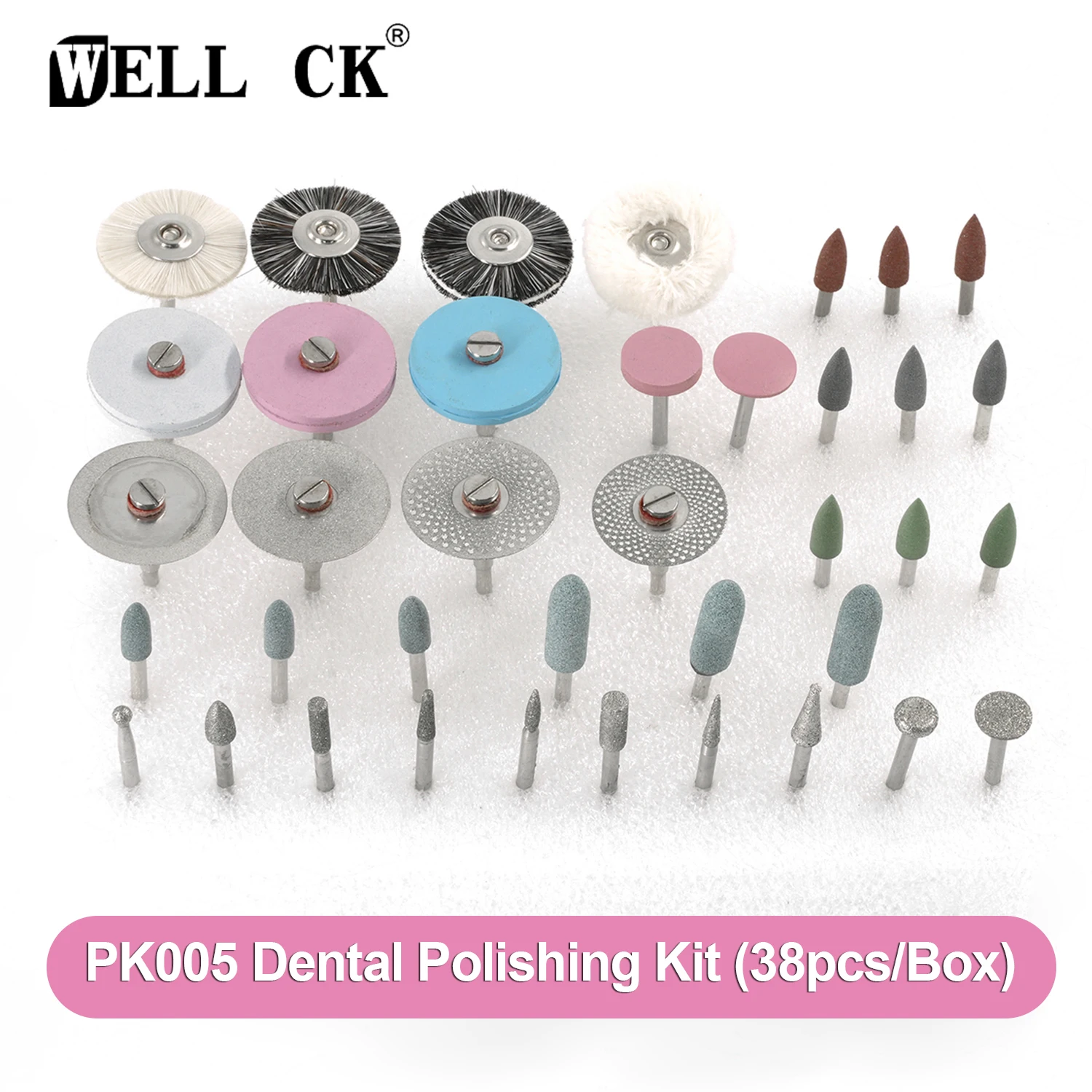 WELLCK PK005 1Box(Total 38Pcs/Box) Dental Lab Polishing Kit Ceramic Porcelain Grinding Dentist Tool Dentist Grinding Tools