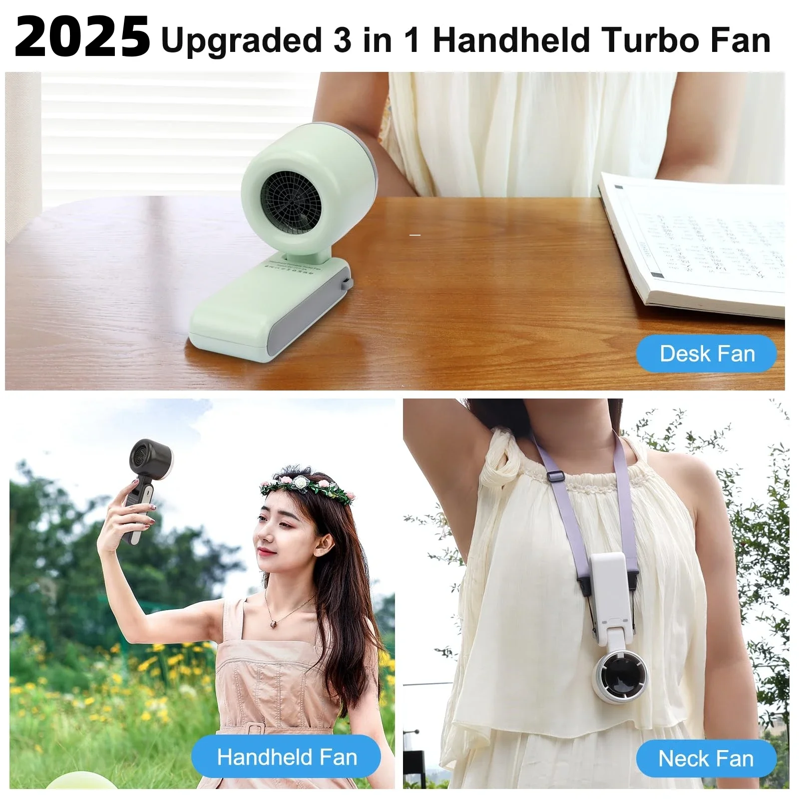 Portable Mini Fan 3600mAh Rechargeable Battery USB Fan Foldable Handheld Fan Turbo BladelessFan 5 Gear for Outdoor