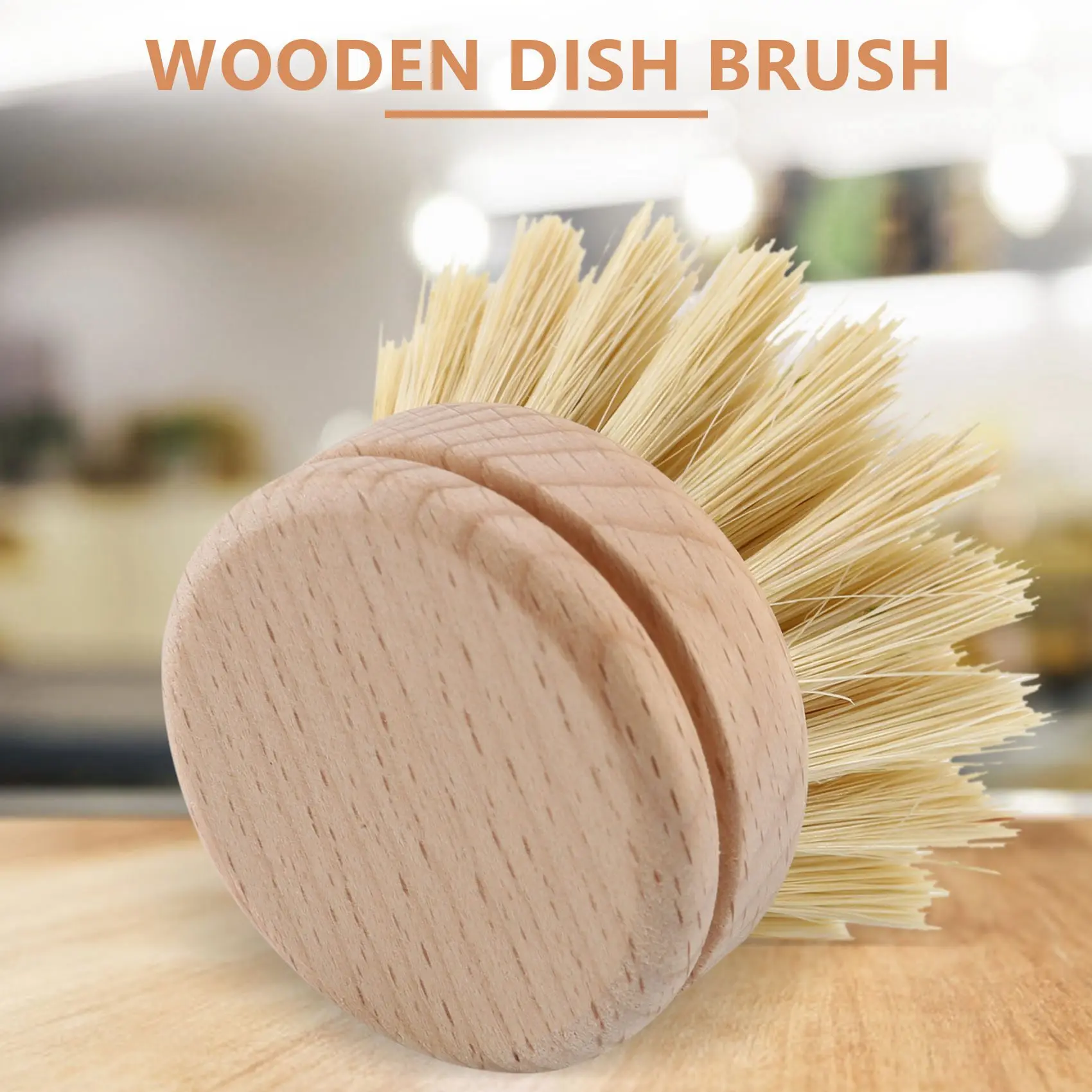 Washing Up Brush,Dish Brush,6 Pcs Replacement Brush Heads Wooden Cleaning Dish Brush Refillable Kitchen Beech