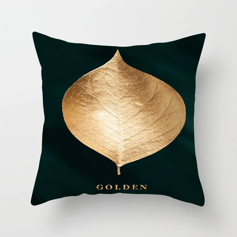 45*45cm Home Sofa Pillow Cover  Decor Geometric Series Peach Leather   Luxury Gold Decorative Cushion