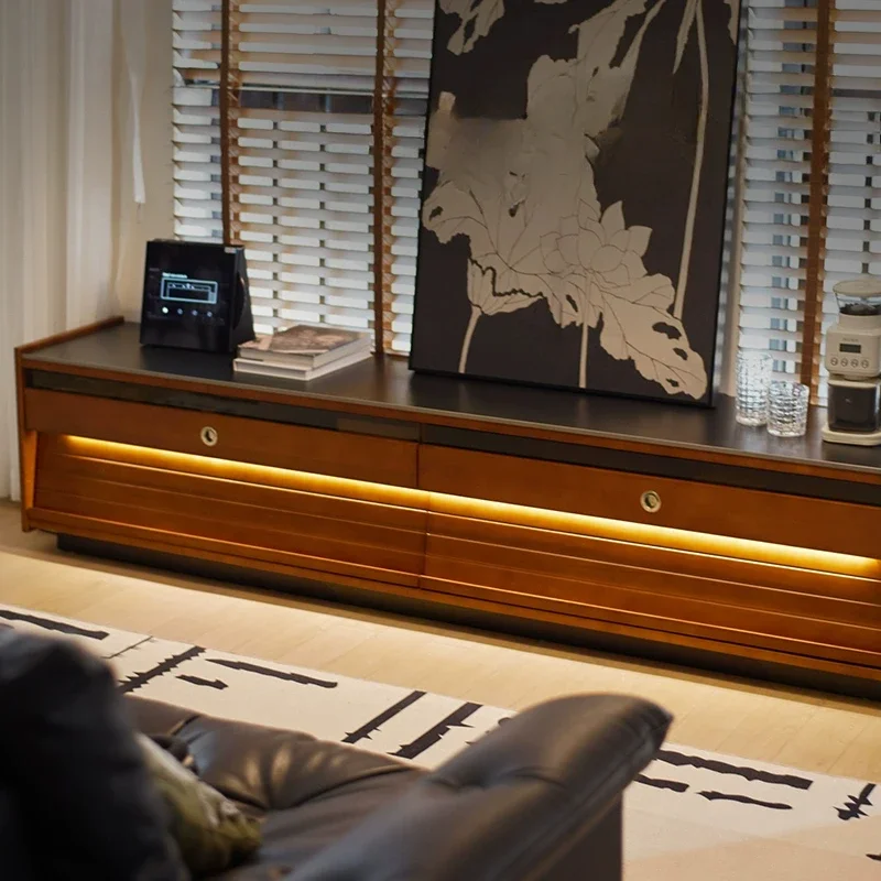 

Retro solid wood floor-to-ceiling TV cabinet, storage locker, integrated French TV cabinet, boxwood medium ancient style